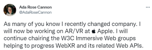 WebXR 开发人员 Cannon 将加入苹果公司