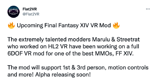 《最终幻想14：重生之境》VR MOD 即将进入 Alpha 测试