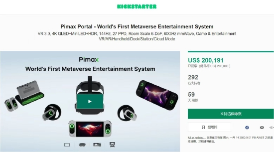 Pimax Portal 的 Kickstarter 众筹金额突破 20 万美元