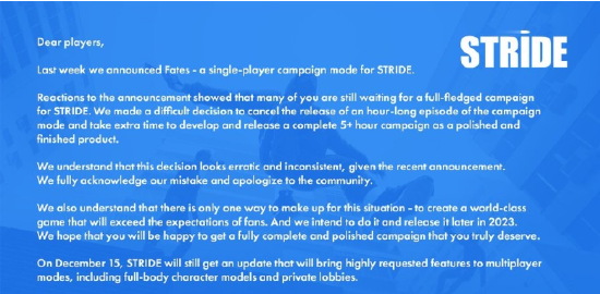 《 Stride 》的新内容 Stride Fates 推迟到 2023 年发布