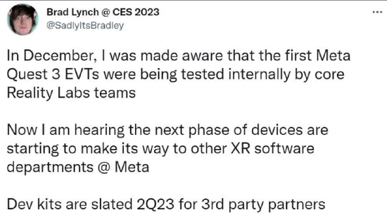 Meta Quest 3 开发正按计划进行