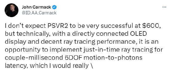 卡马克对 PSVR2 能否取得巨大成功表示怀疑
