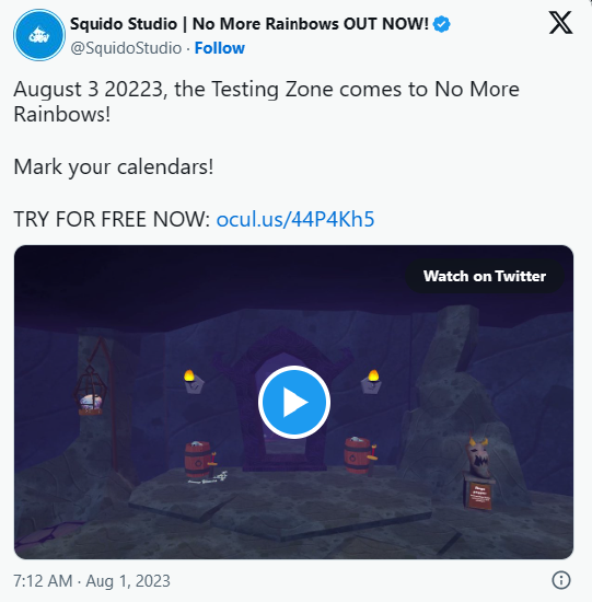 VR 动作冒险游戏《No More Rainbows》将于 8 月 3 日发布内容更新