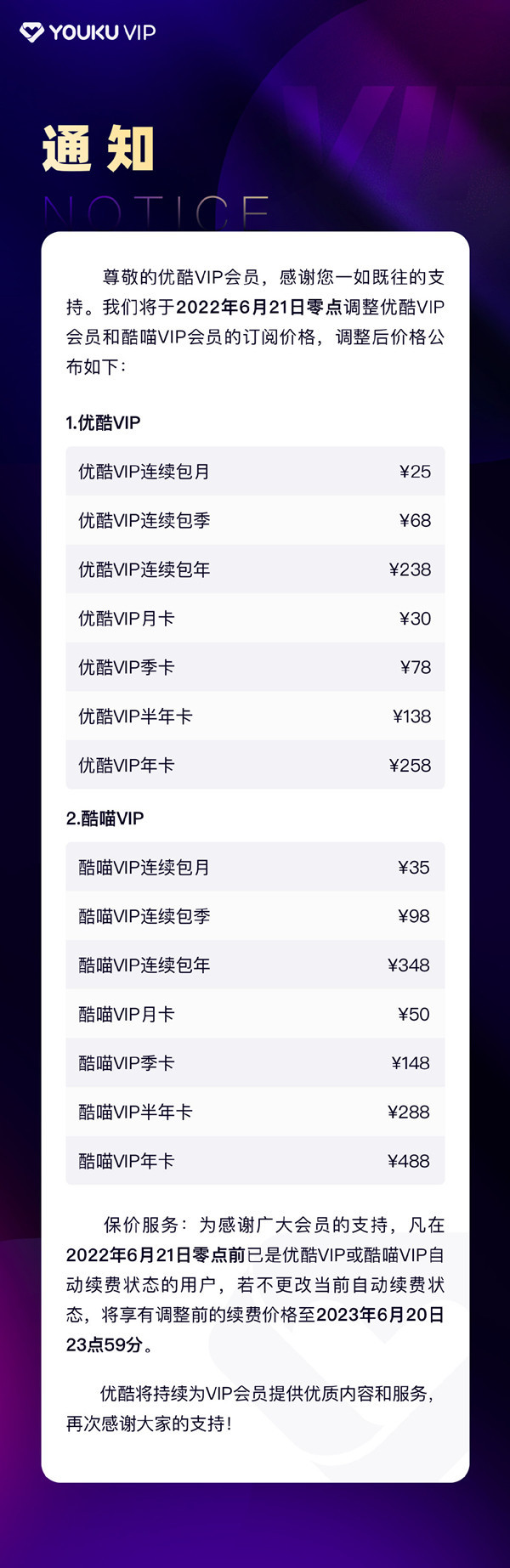 优酷VIP会员6月21日将涨价！连续包月费涨了10元