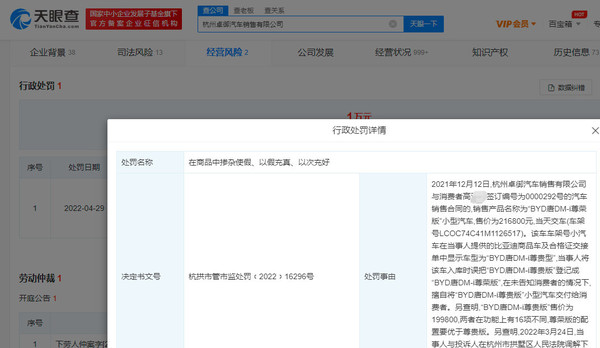 比亚迪擅自将低配车交付买家受罚 两者功能有16项不同