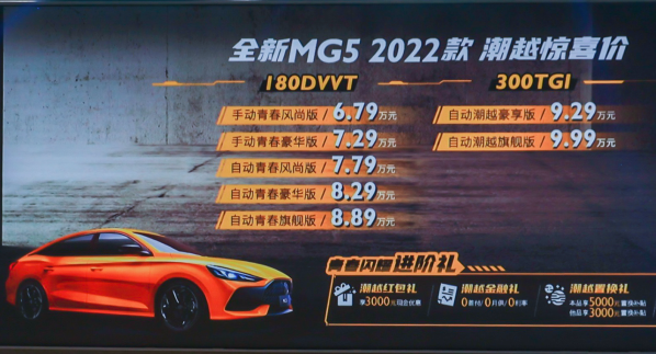 6.79万元起！全新MG5 2022款正式上市 百公里油耗5.6L