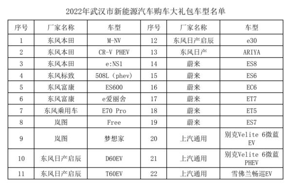 3000元！武汉发放新能源汽车购车大礼包 22款车型可享