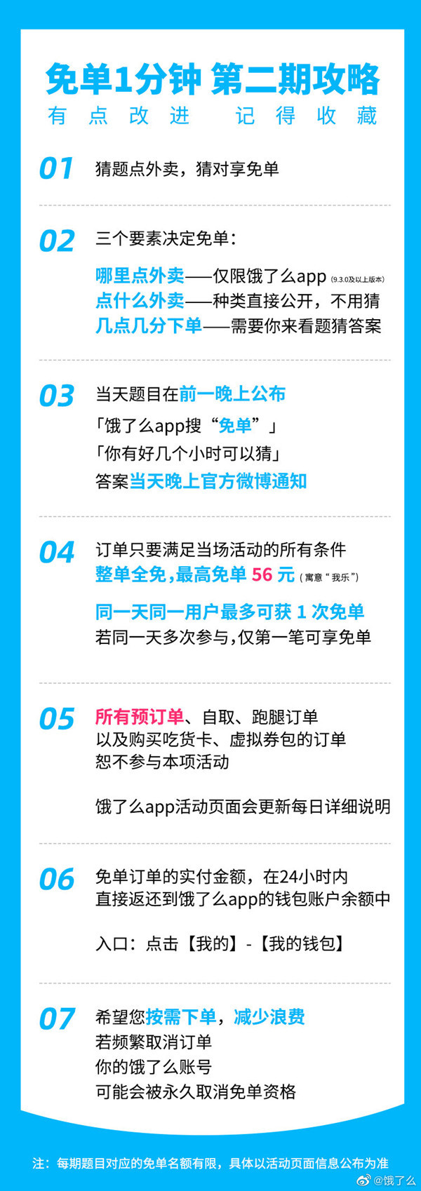 饿了么免单活动继续 但是频繁取消订单会失去资格！