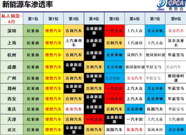 国内十大城市新能源车渗透率车企排名 第一被它包揽