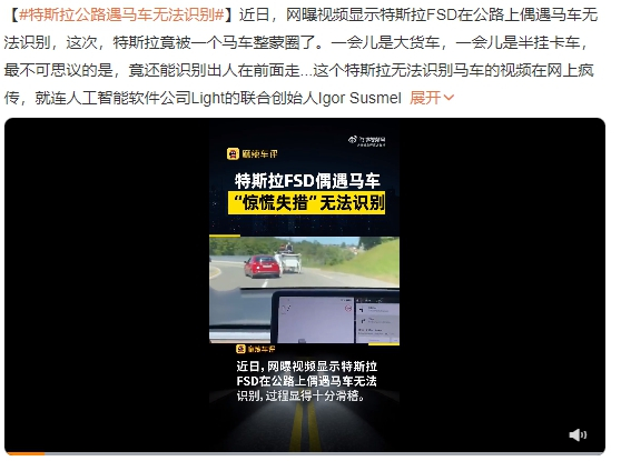 汽车也有“脸盲症”？特斯拉FSD系统公路遇马车无法识别