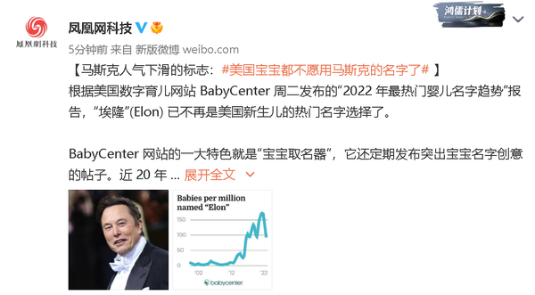 马斯克人气下滑：美国宝宝都不愿用马斯克的名字了