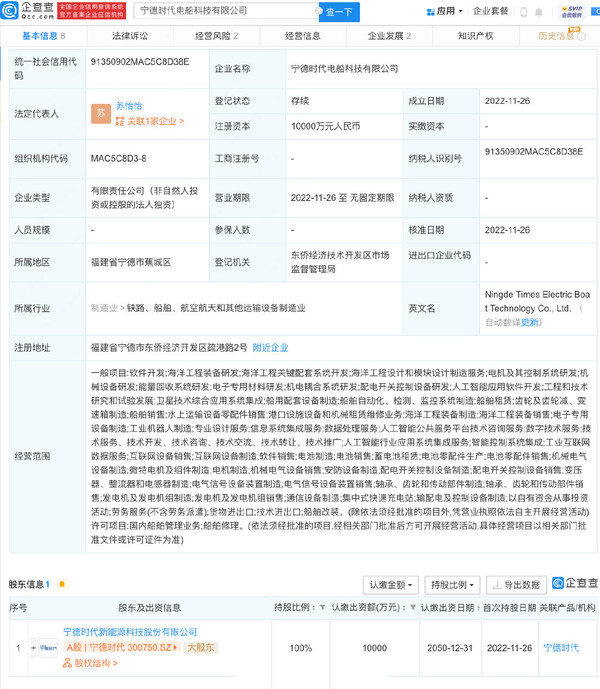 想法很超前!宁德时代新设电船科技公司 新能源船问世？