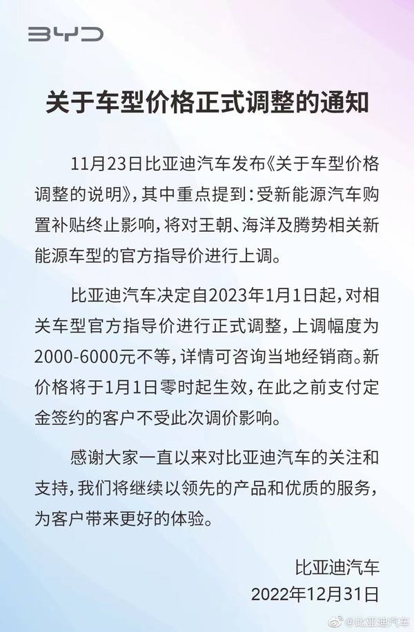 比亚迪旗下车型正式上调价格 最高6000元 等等党输了？