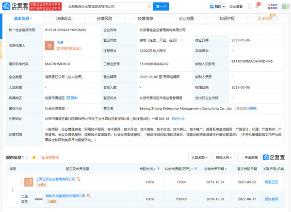 大动作？蚂蚁集团在北京成立新公司 注册资本7.2亿元