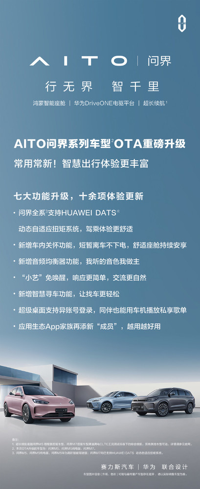AITO问界迎来7大重磅功能升级 包含10多项体验更新