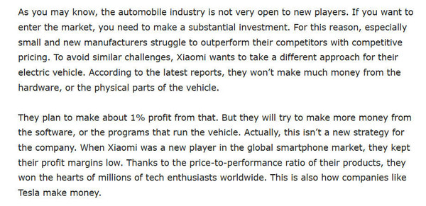 曝小米电动汽车可能只有1%利润率 且放弃比亚迪电池