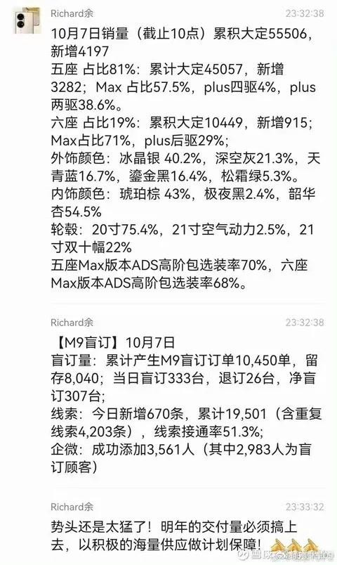 问界新车内部战报遭到曝光！余承东直呼势头太猛