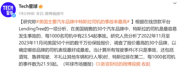 研究称美国特斯拉司机的事故率最高 每1000人23.54起