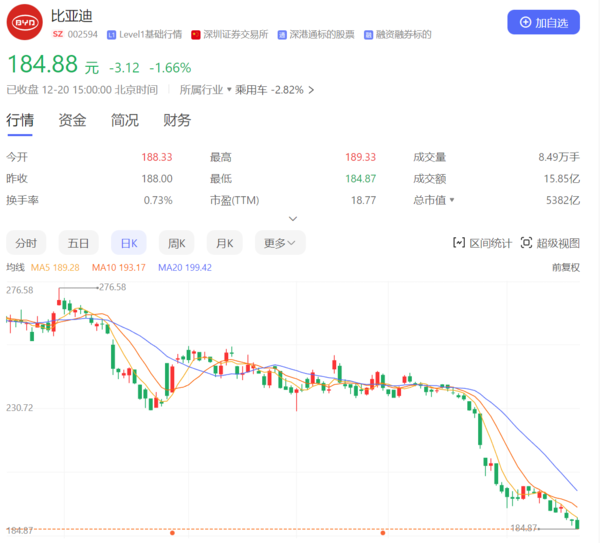 新能源寒冬？比亚迪市值几近腰斩 &ldquo;宁王&rdquo;缩水近万亿