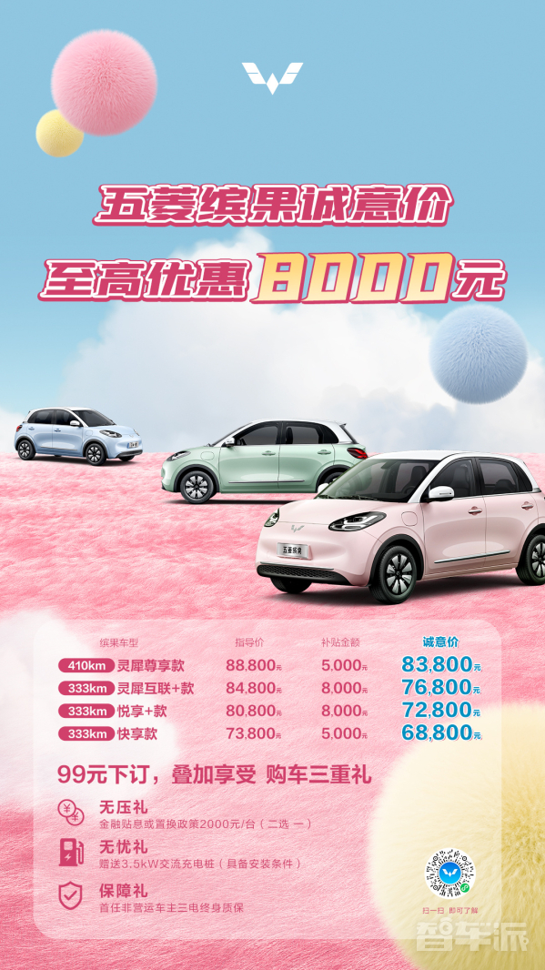 五菱缤果至高优惠8000元！最高410km续航6.88万元起