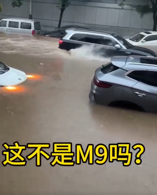 长沙暴雨问界M9洪水中独自前行 旁边抛锚车辆看傻了