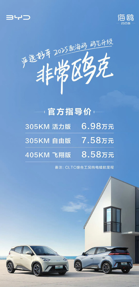 新款比亚迪海鸥上市 6.98万元起 新增12项升级