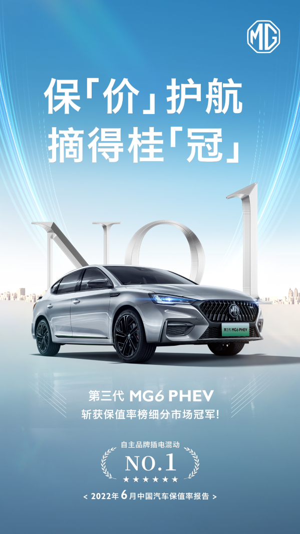 第三代MG6 PHEV夺自主品牌插电混动车型保值率冠军