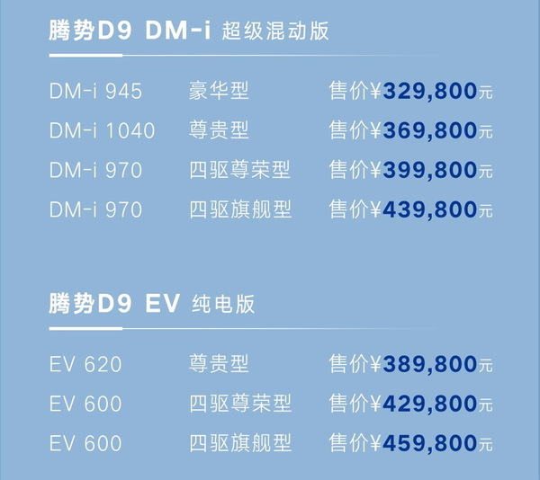 腾势D9正式上市 启势”高端MPV市场 售价32.98万起