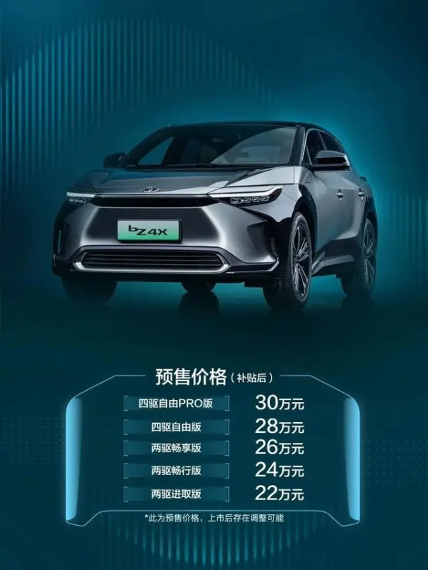 一汽丰田bZ4X将于10月25日上市 预售区间20万-29万元