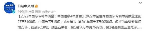 酸了？日媒：从2019年始 中国专利申请数连续4年第一