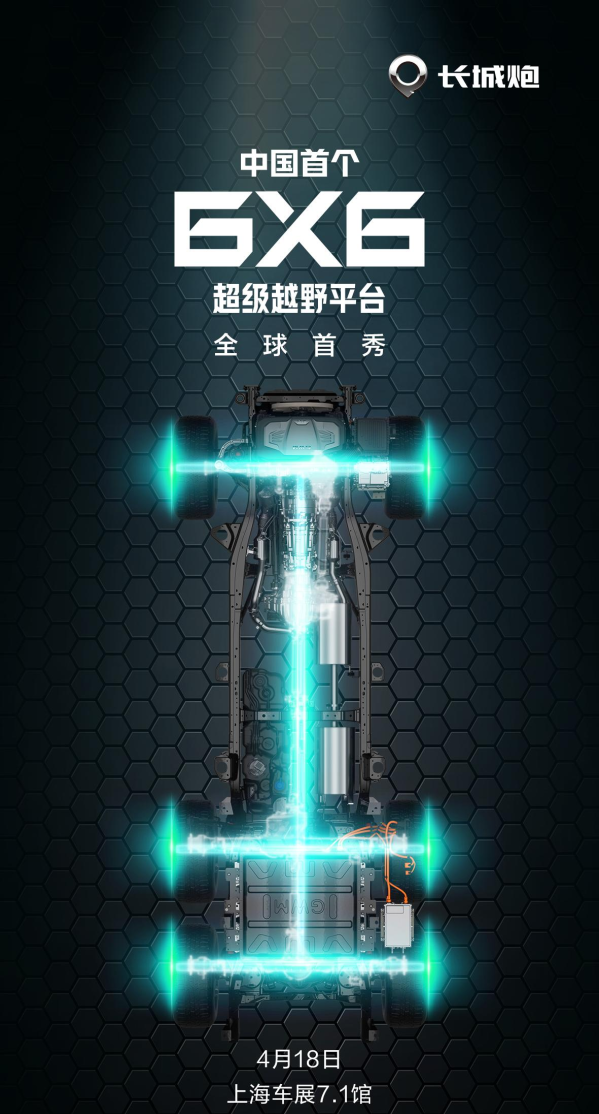 3轴6驱5把锁！长城6X6超级越野平台将于上海车展发布