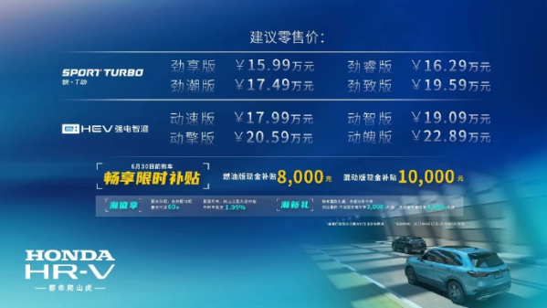 15.99万-22.89万元 东风本田HR-V上市 提供两种动力模式