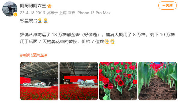 上海车展惊现土豪车企 百万买下18万株郁金香 铺满全场