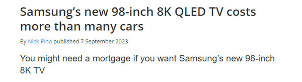 外媒：三星98英寸8K QLED电视的成本比许多汽车还高