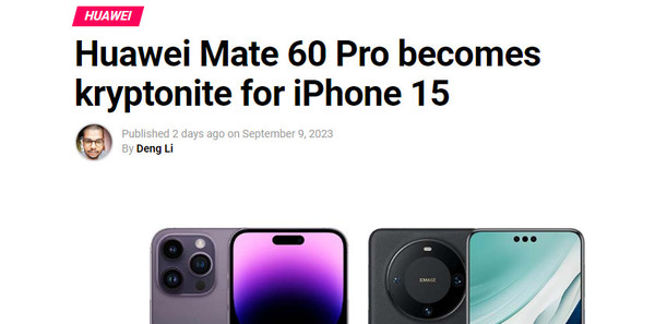 外媒：华为Mate60 Pro将成为iPhone 15系列的克星