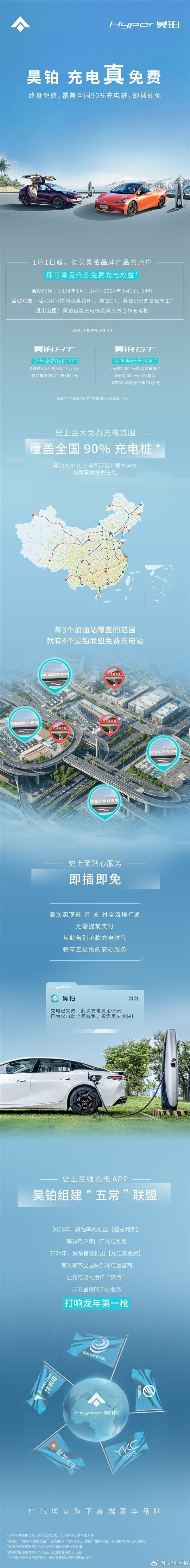 广汽埃安昊铂推出终身免费充电权益 涵盖全国90%充电桩