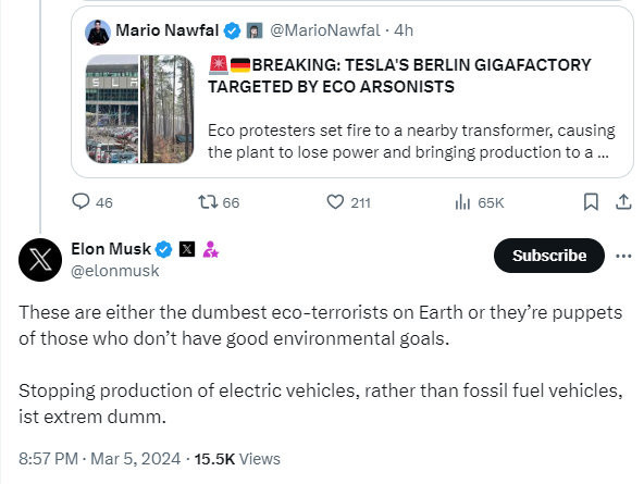 马斯克回应特斯拉德国工厂火灾 停止生产电车是愚蠢的