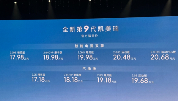 全新广汽丰田凯美瑞正式上市 售价17.18万-20.68万元