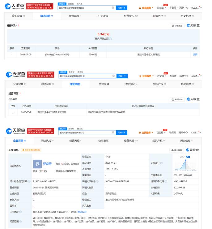 沙溢辣叁成火锅成被执行人 执行标的6万余元